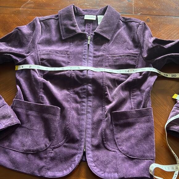 Chico’s 0 Purple Corduroy Jacket Woman Size 4 Zip Front Pockets - Picture 7 of 9
